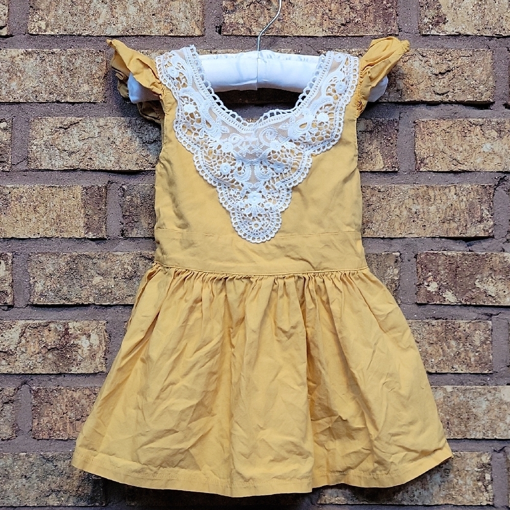 Yellow Dress with White Lace Detail